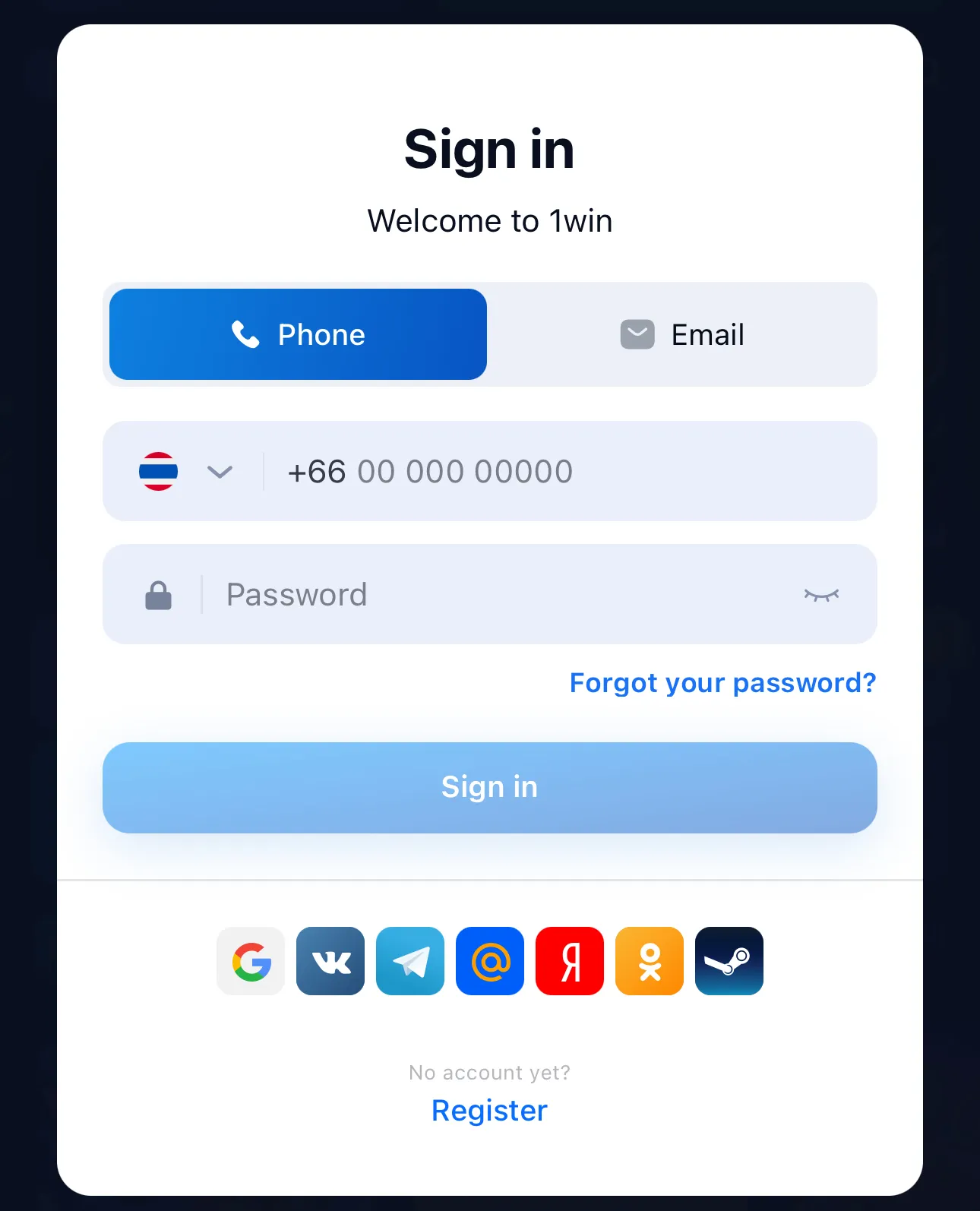 Log into the 1win App