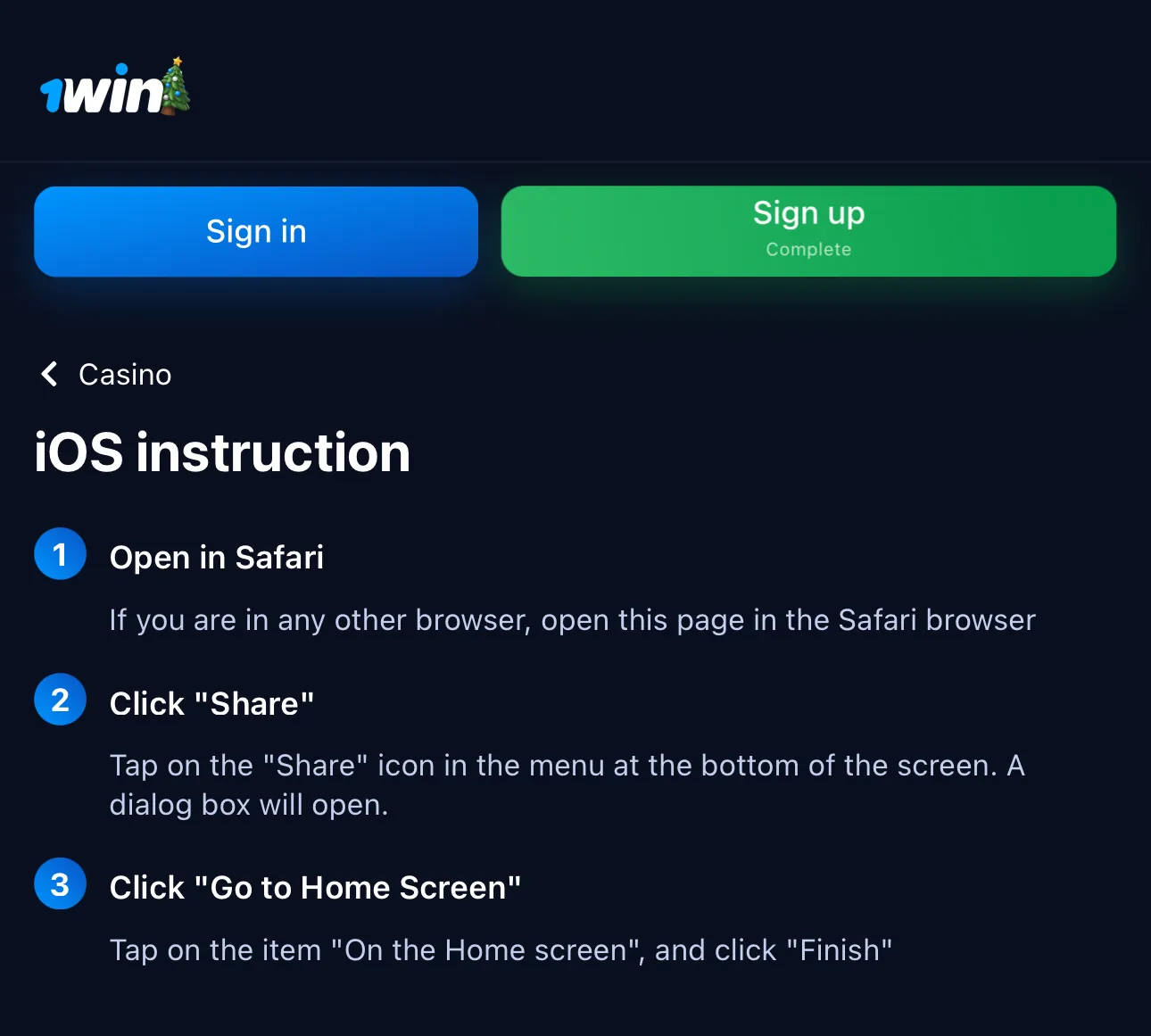 mobile app for iOS 1win